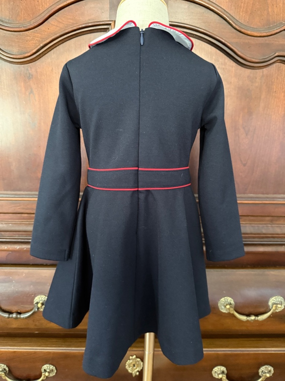 Jacadi Paris Girls Navy Peter Pan Collar Dress 3T Red Bow Holiday Preppy - Picture 6 of 6